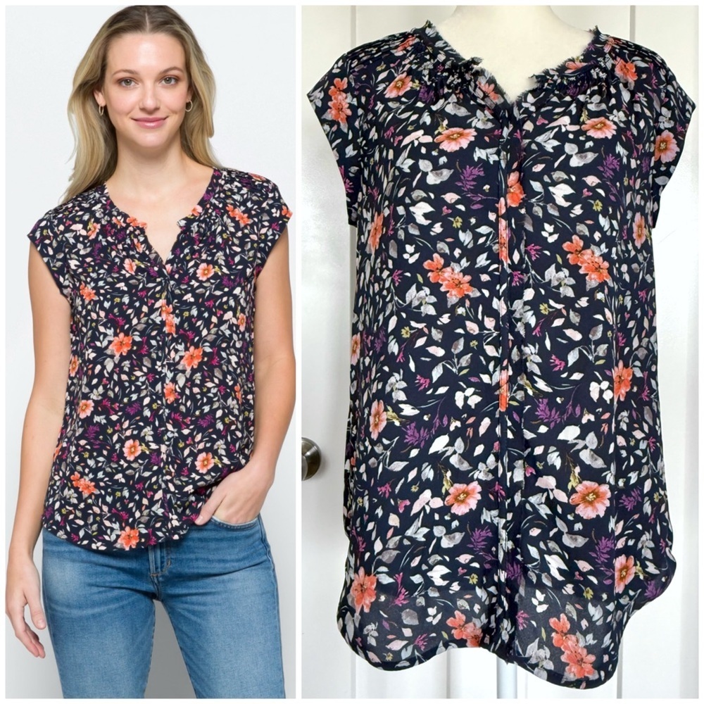 Daniel Rainn Bernal Split Neck Floral Blouse | Navy | XS